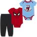 Newborn & Infant Red/Light Blue/Heather Black Spider-Man Little Wall Crawler 3-Piece Bodysuit Jogger Pants Set