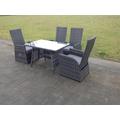 Fimous Oblong Rectangular Table Adjustable Reclining Chair Rattan Dining Set Outdoor Garden Furniture Table And Chair Set Mixed Grey 4 Chairs