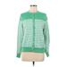 Lands' End Cardigan Sweater: Green Stripes Sweaters & Sweatshirts - Women's Size Medium