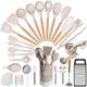 UXIYI Silicone Kitchen Utensils Set, 46pcs Cooking Utensil Set, Silicone Spatula Set with Holder for Cooking Nonstick Heat Resistant Kitchen Gadgets, Khaki