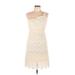 Romeo & Juliet Couture Cocktail Dress - A-Line One Shoulder Sleeveless: Ivory Print Dresses - Women's Size Large