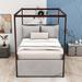 Latitude Run® Marycaroline Full Canopy Bed w/ Trundle & 3 Drawers Wood & /Upholstered/Velvet in Gray | 76.1 H x 56.1 W x 82.3 D in | Wayfair