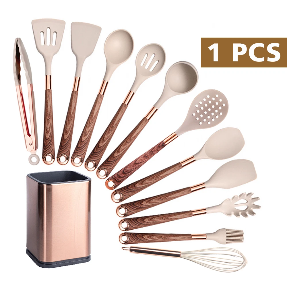 Ustensiles de cuisine en Silicone antiadhésifs, 1 paquet, accessoires à poignée plaquée or, ustensiles de cuisine résistants à la chaleur, spatule cuillère