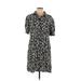 Casual Dress - Mini High Neck Short sleeves: Black Floral Dresses - Women's Size Large