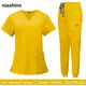 Scrubs Uniform Suit Short Sleeve V-neck Tops+jogger Pants Set Nursing Uniform Women Multicolor Pet