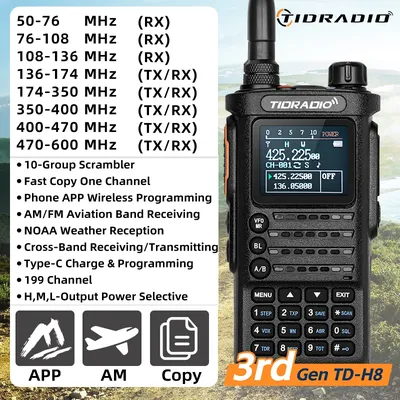 3nd Gen TIDRADIO TD H8 10W Profession Walkie Talkie Long Range Emergency Radio Portable Two Way Radio Receiver Search Repeaters