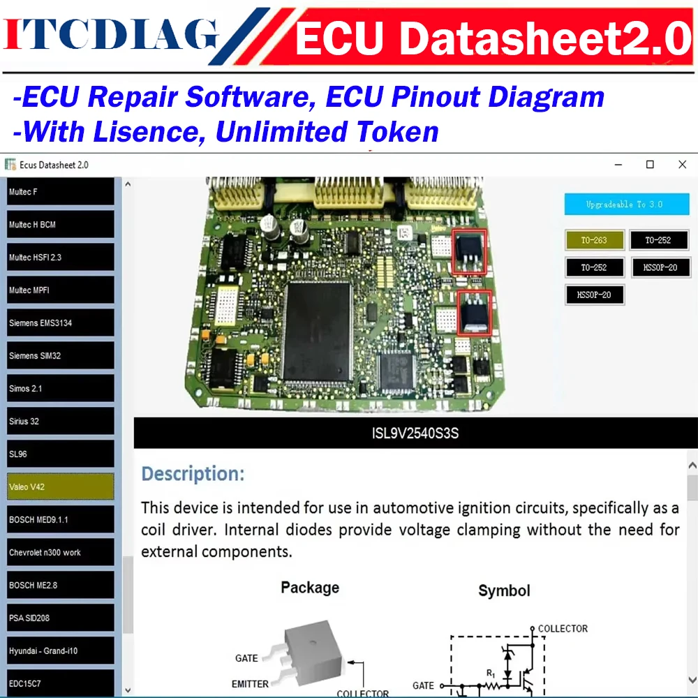Ecu reparatur software ecus datenblatt 2,0 pcb schema mit elektronischen komponenten von ecu und zusätzliche informationen für iaw bosch Image