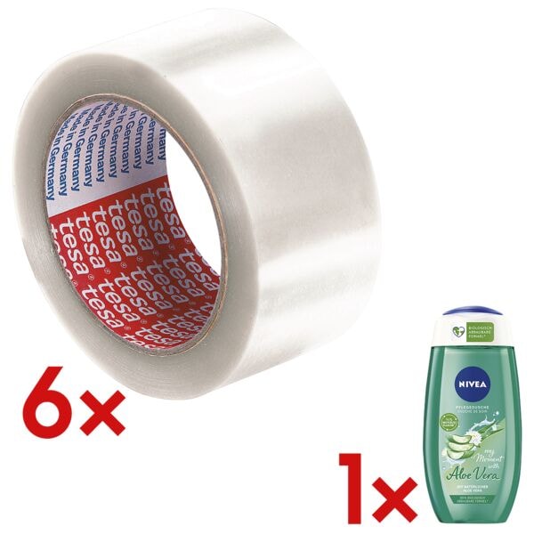 tesa 6x Packband »4124« 50 mm breit inkl. Duschgel »My Moment Aloe Vera« 250 ml weiß Image