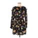 Zara Casual Dress - Mini Crew Neck Long sleeves: Black Floral Dresses - Women's Size Medium