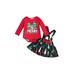 Inevnen Baby Girls Christmas Outfits Christmas Tree Print Romper and Suspenders Skirt