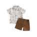 Toddler Baby Boy Halloween Gentleman Outfits Dinosaur Print Short Sleeve Button Down Shirt +Shorts Summer Clothes Set