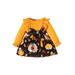 ELF Baby Girl Long Sleeve Dress Newborn Thanksgiving Turkey Print Mini Dress Autumn Round Neck A line Princess Dress