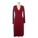 Max Studio Casual Dress - Sheath V Neck 3/4 sleeves: Burgundy Print Dresses - Women's Size Medium