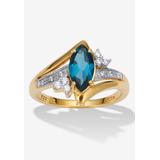 Women's 1.32 Tcw Marquise Cut Topaz And Cz 18K Yellow Gold-Plated Sterling Silver Ring by PalmBeach Jewelry in Blue (Size 6)