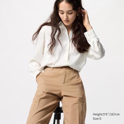 Uniqlo - Satin Long Sleeved Blouse - Off White - XXS