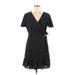 Casual Dress - Mini V-Neck Short sleeves: Black Dresses - Women's Size Medium
