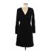 Ann Taylor LOFT Casual Dress - A-Line Plunge 3/4 sleeves: Black Print Dresses - Women's Size Medium