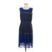 BCBGMAXAZRIA Casual Dress Scoop Neck Sleeveless: Blue Print Dresses - Women's Size Medium