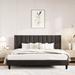 Mercer41 Stauton Platform Bed w/ Velvet & Striped Headboard Wood & /Upholstered/Metal & /Metal in Black | 44.9 H x 76.4 W x 83.1 D in | Wayfair