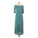 Lira Casual Dress - Midi Boatneck Short sleeves: Teal Print Dresses - Women's Size Medium