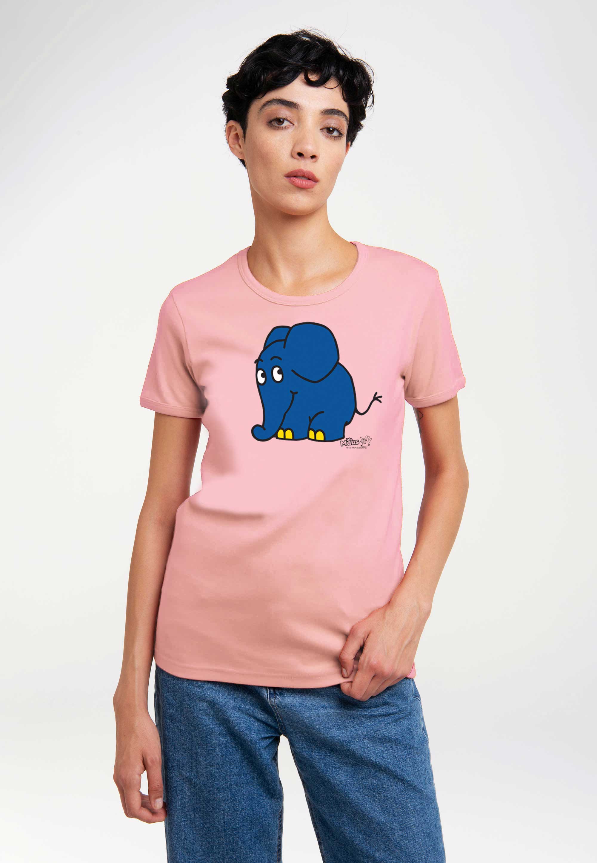 T-Shirt LOGOSHIRT "Sendung mit der Maus - Elefant", Damen, Gr. M, rosa (hellrosa), 100% Baumwolle, unifarben, normal, Rundhals, Shirts T-Shirt, mit coolem Print