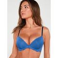 Calvin Klein Lace Trim Lift Bra - Blue, Navy, Size 30C, Women