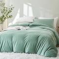 Freyamy Double Duvet Cover Set Green Warm Winter Velvet Flannel Bedding Set Thermal Thick Soft Duvet Cover With Zipper Closure Double Quilt Cover and 2 Pillowcases 50x75cm