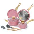 Innerwell Pink Pan Set 8-Piece Pot & Frying Pan Set Pan Coated Pan for Induction PFOA-Free Frying Pan Set with Lid Suitable for All Hobs Anti-Warping Base