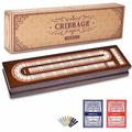 AMEROUS Wooden Cribbage Board Game Set with Magnetic Lock - Metal Pegs - 2 Playing Cards - Continuous 3 Track Board - Larger Storage Area - Instructions, Travel Portable Cribbage Game Sets for Family