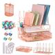 Catekro Desk Organizers and Accessories, File Organizer with Drawer and Pen Holder, Paper Organizer Letter Tray, Desk Top Accessories Stationary Organizer Desk Caddy(Pinkgold)