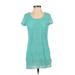 Isaac Mizrahi Casual Dress - Shift Scoop Neck Short sleeves: Teal Print Dresses - Women's Size X-Small