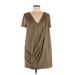 Trafaluc by Zara Casual Dress - Shift Plunge Short sleeves: Brown Solid Dresses - Women's Size Medium