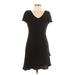 SL Fashions Casual Dress - Mini V-Neck Short sleeves: Black Solid Dresses - Women's Size 10 Petite