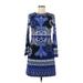 INC International Concepts Casual Dress - Mini Crew Neck 3/4 sleeves: Blue Paisley Dresses - Women's Size P - Paisley Wash