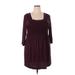 Ellos Casual Dress - A-Line Square 3/4 sleeves: Burgundy Print Dresses - Women's Size 18