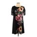 Luxology Casual Dress - Mini Scoop Neck Short sleeves: Black Floral Dresses - Women's Size Large