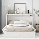 Hokku Designs Lottelore Murphy Storage Bed w/ Charging Station Metal in White | 41 H x 57.3 W x 80.5 D in | Wayfair