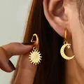 Boucles d'oreilles pendantes en cristal de soleil et de lune pour femmes acier inoxydable bijoux