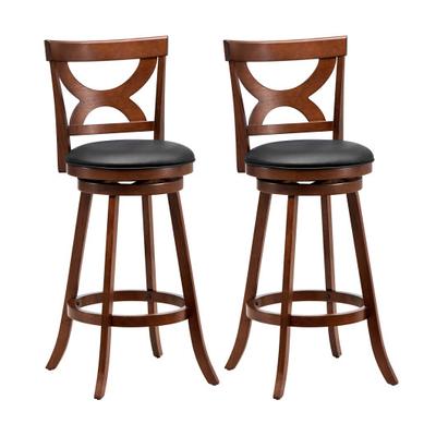 Costway Swivel Bar Stools Set of 2 with Soft Cushion and Elegant Hollow Backrest-29 inches