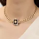 Vintage Gold Color Lion Head Geometric Irregular Necklace for Women Rhinestone Square Enamel