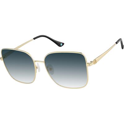Zenni Women's Square Rx Sunglasses Gold Stainless Steel Full Rim Frame