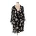 Club L Casual Dress - Shift Plunge 3/4 sleeves: Black Floral Dresses - Women's Size 52