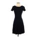 Ann Taylor LOFT Casual Dress - A-Line Scoop Neck Short sleeves: Black Print Dresses - Women's Size 00