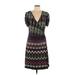 Jonathan Martin Casual Dress - Mini Plunge Short sleeves: Purple Dresses - Women's Size Large