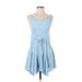 Skylar + Madison Casual Dress - A-Line V Neck Sleeveless: Blue Solid Dresses - Women's Size Small