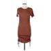 Zara Casual Dress - Bodycon Crew Neck Short sleeves: Brown Print Dresses - Women's Size Medium