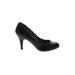 Fergalicious Heels: Slip-on Stilleto Minimalist Black Print Shoes - Women's Size 8 - Round Toe