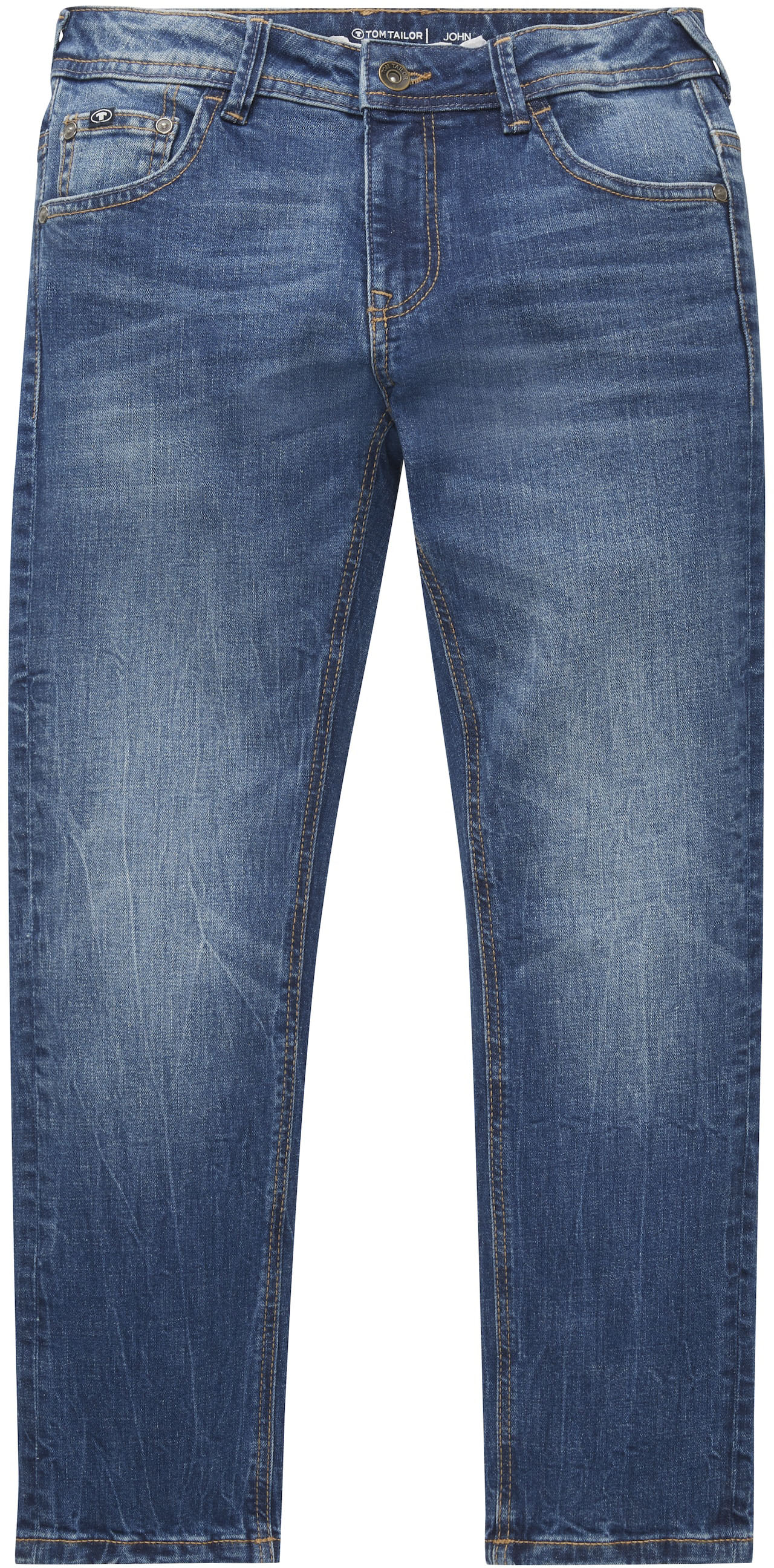 5-Pocket-Jeans TOM TAILOR "JOHN", Jungen, Gr. 128, N-Gr, blau (used mid stone blau), Denim/Jeans, Obermaterial: 99% Baumwolle, 1% Elasthan, unifarben, relaxed fit lang, Jeans 5-Pocket-Jeans, mit starker Waschung