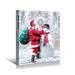 The Holiday Aisle® Framed Canvas Wall Art Decor Chrismas Painting, Santa Claus Hugging Hatted Snowman Decoration Painting For Chrismas Gift | Wayfair