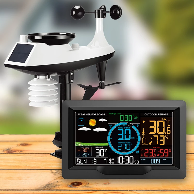 Station météo professionnelle sans fil, prévisions météorologiques, vitesse du vent, Station météo barométrique, horloge, pluviomètre, capteur extérieur